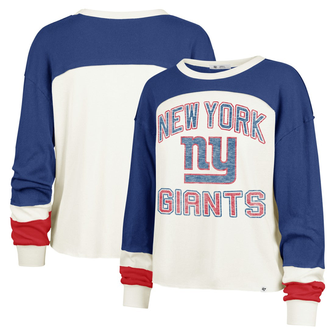 '47 Women's Double Header Curve Raglan Long Sleeve Crop Top - New York Giants Tops