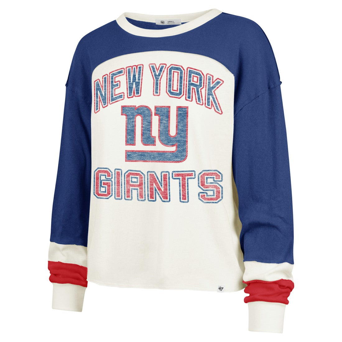 '47 Women's Double Header Curve Raglan Long Sleeve Crop Top - New York Giants Tops