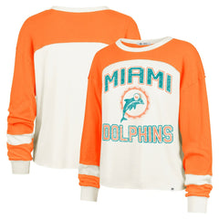'47 Women's Double Header Curve Raglan Long Sleeve Crop Top - Miami Dolphins Tops