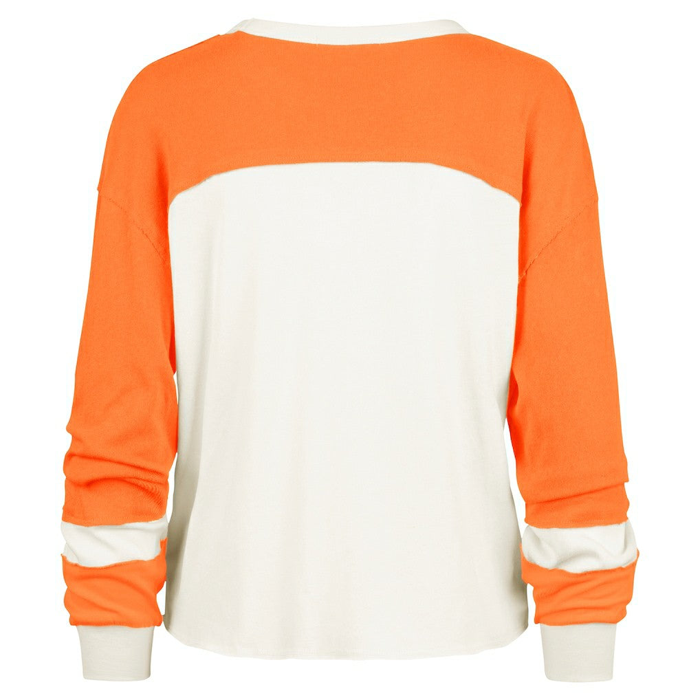 '47 Women's Double Header Curve Raglan Long Sleeve Crop Top - Miami Dolphins Tops
