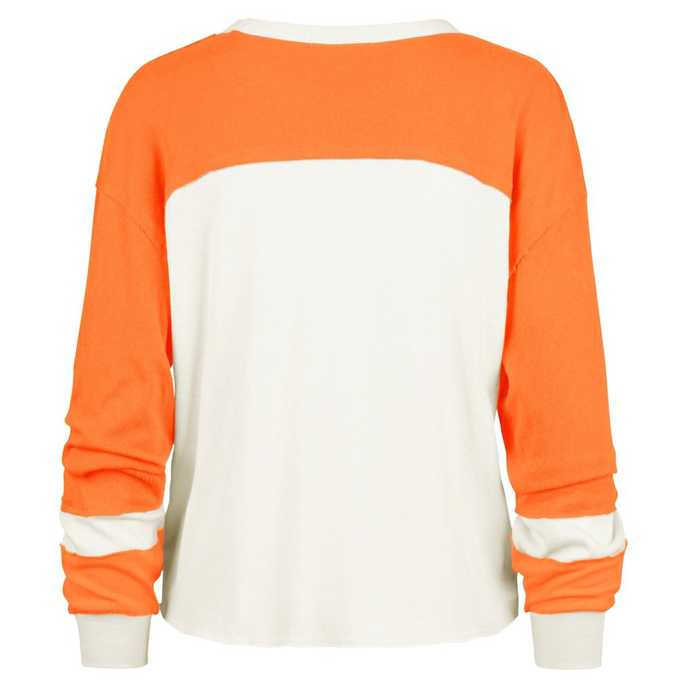 '47 Women's Double Header Curve Raglan Long Sleeve Crop Top - Miami Dolphins Tops