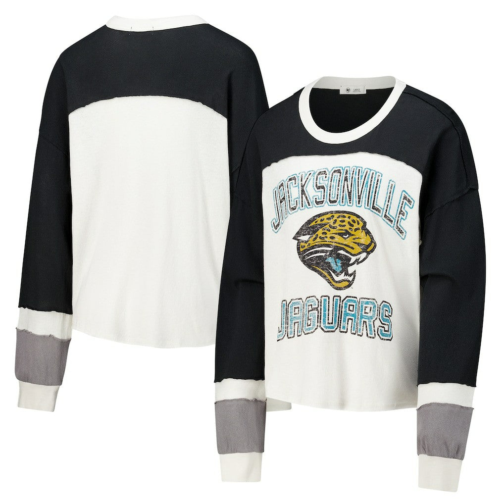 '47 Women's Double Header Curve Raglan Long Sleeve Crop Top - Jacksonville Jaguars Tops