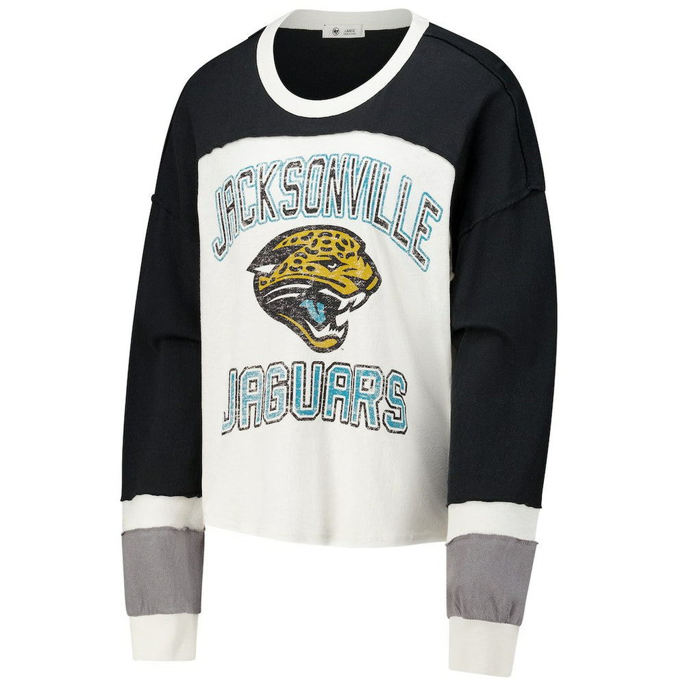 '47 Women's Double Header Curve Raglan Long Sleeve Crop Top - Jacksonville Jaguars Tops