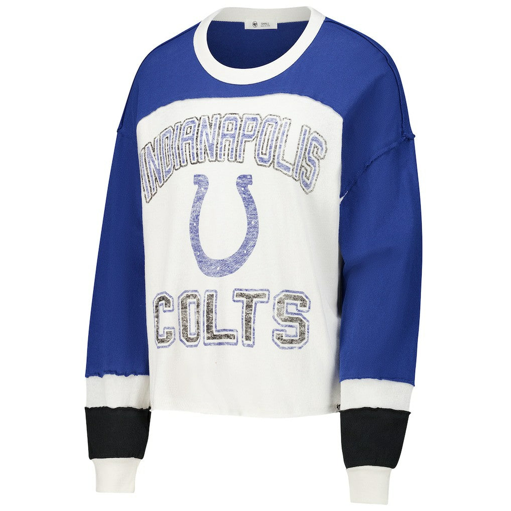 '47 Women's Double Header Curve Raglan Long Sleeve Crop Top - Indianapolis Colts Tops