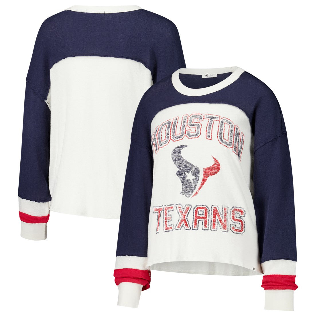 '47 Women's Double Header Curve Raglan Long Sleeve Crop Top - Houston Texans Tops