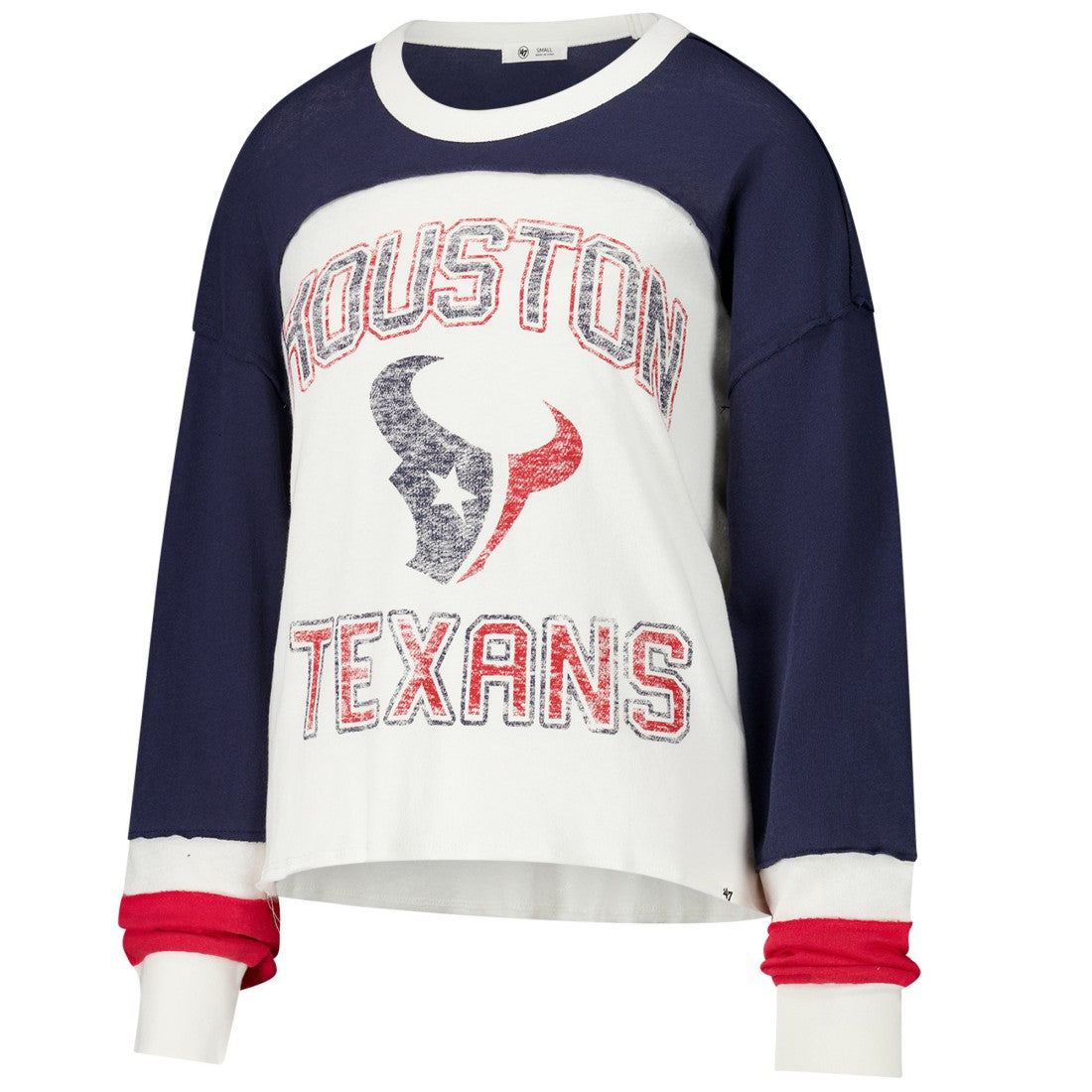 '47 Women's Double Header Curve Raglan Long Sleeve Crop Top - Houston Texans Tops