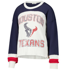 '47 Women's Double Header Curve Raglan Long Sleeve Crop Top - Houston Texans Tops
