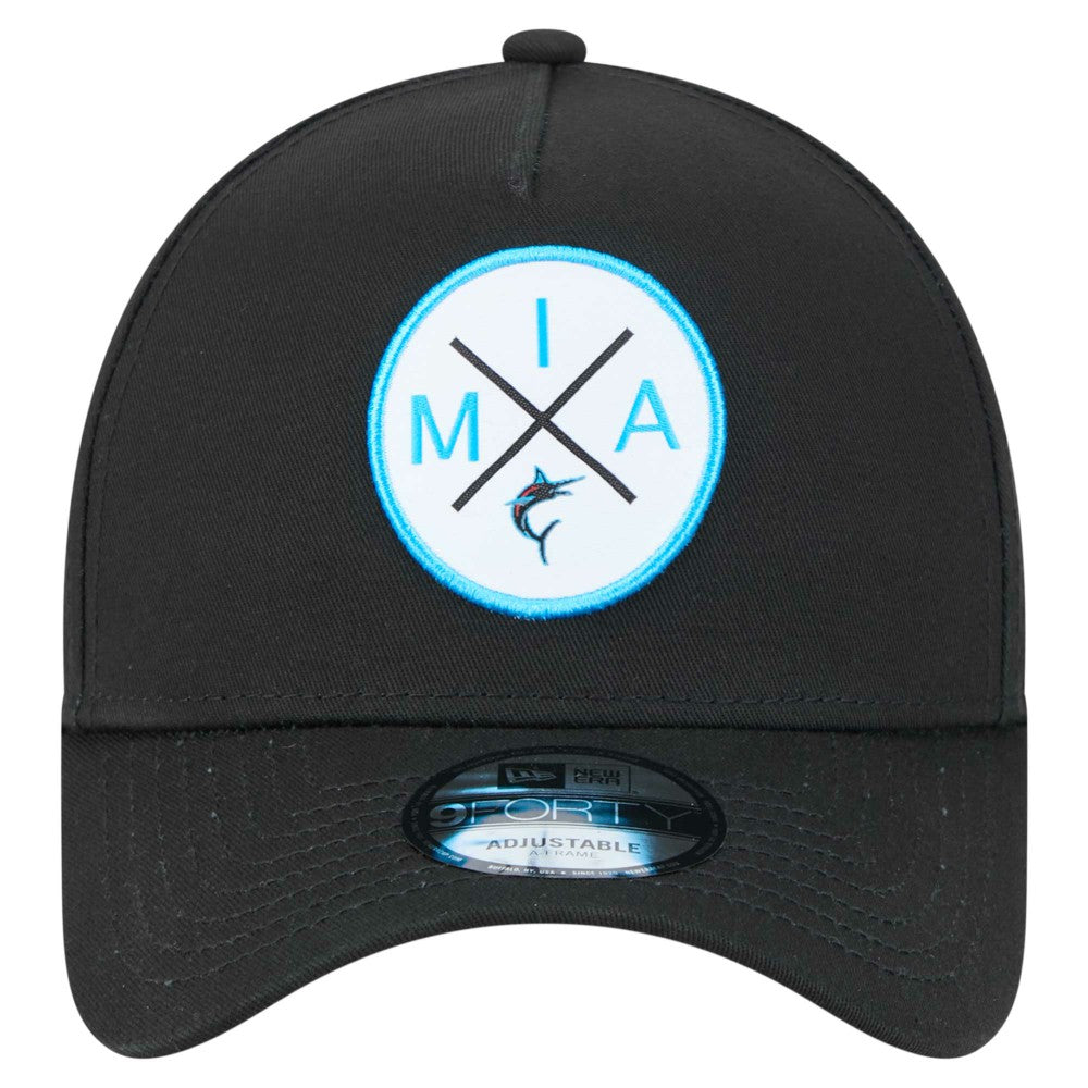 Black Miami Marlins New Era 9FORTY A-Frame Adjustable Hat