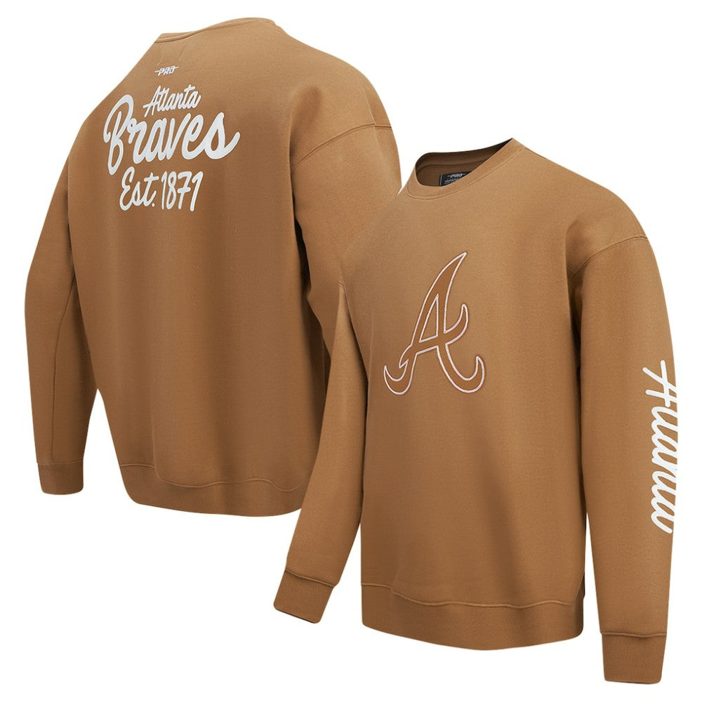 Brown Atlanta Braves Pro Standard Paint The City Dropped Shoulder Pullover Sweatshirt