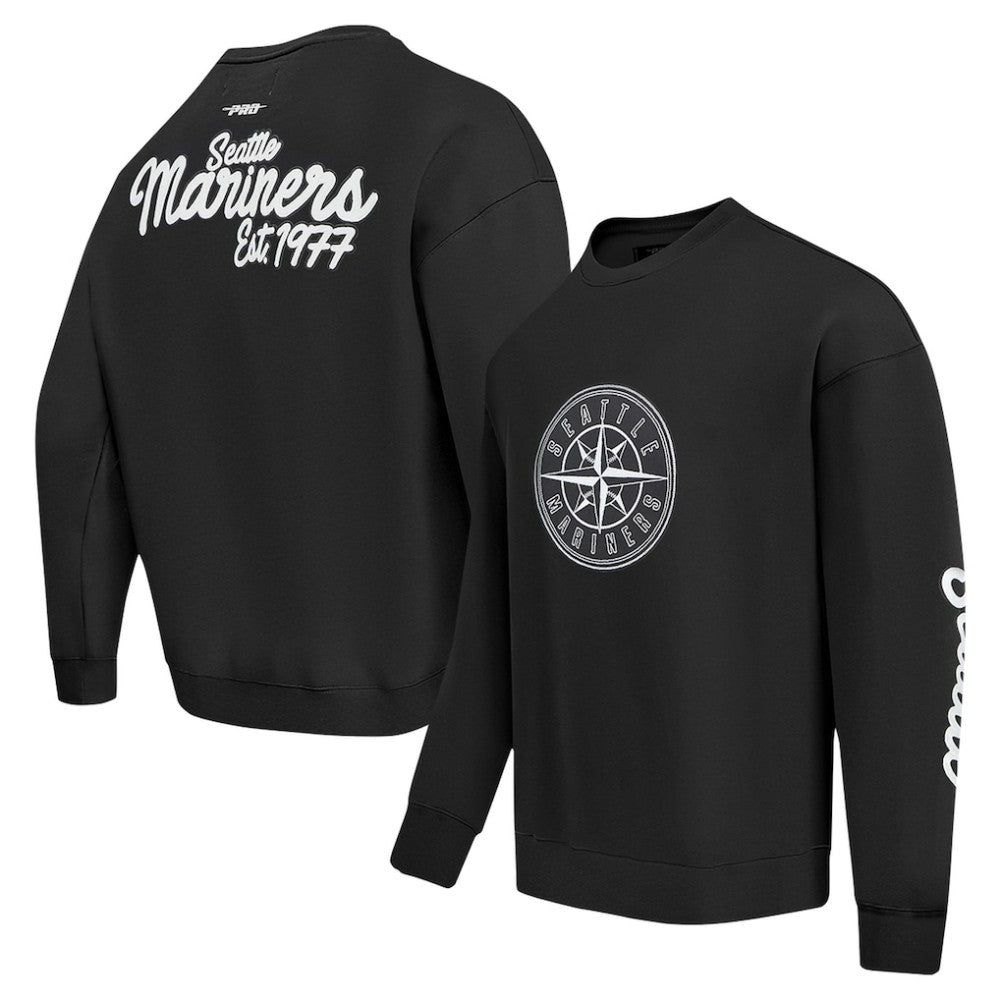 Black Seattle Mariners Pro Standard Paint The City Dropped Shoulder Pullover Sweatshirt