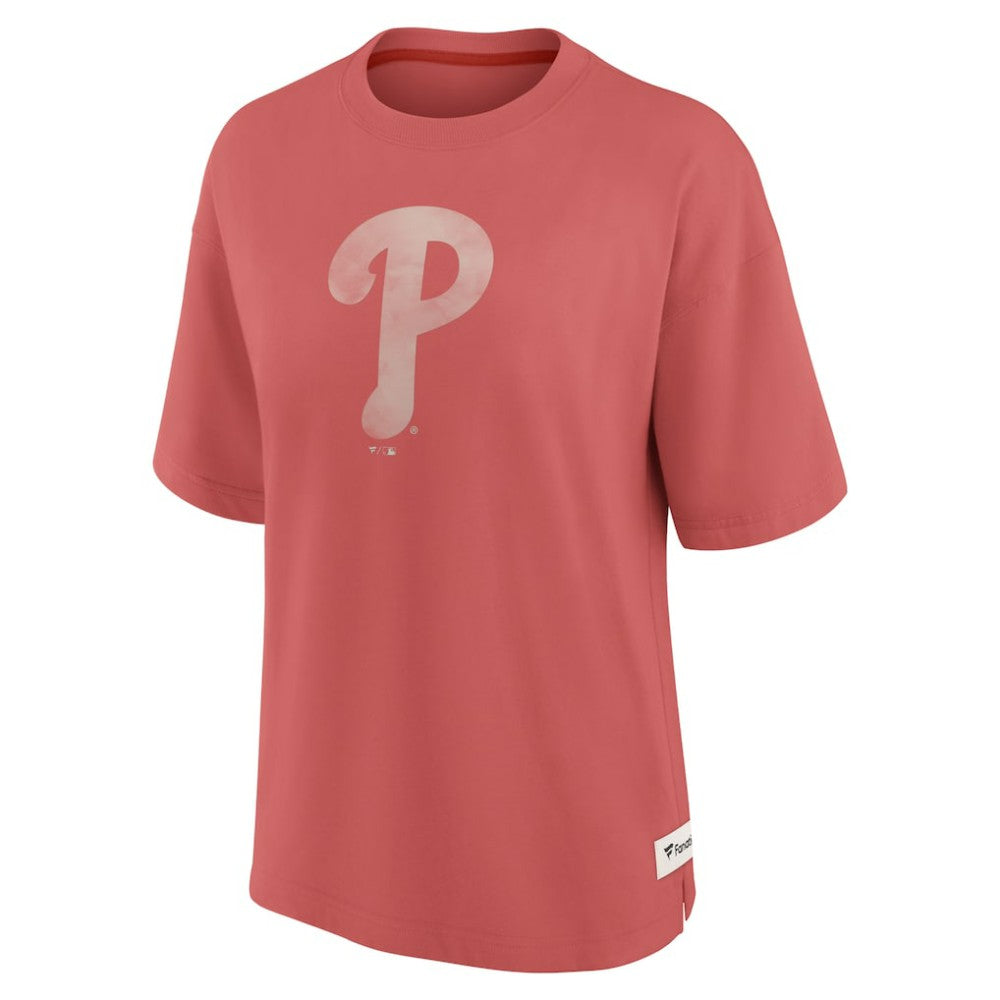Red Philadelphia Phillies Fanatics Women's Oversized Elements Raw Edge Future Ground T-Shirt