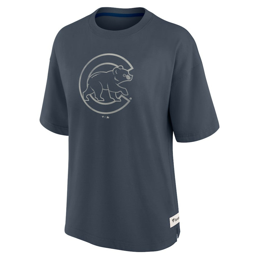 Blue Chicago Cubs Fanatics Women's Oversized Elements Raw Edge Future Ground T-Shirt