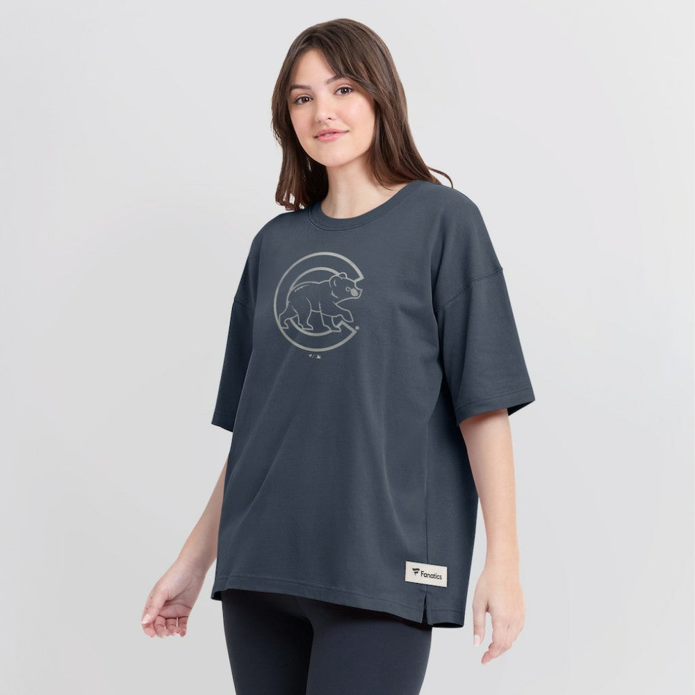 Blue Chicago Cubs Fanatics Women's Oversized Elements Raw Edge Future Ground T-Shirt