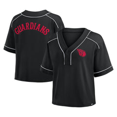 Black Cleveland Guardians Fanatics Women's Oversized Champ Game Cropped  V-Neck T-Shirt