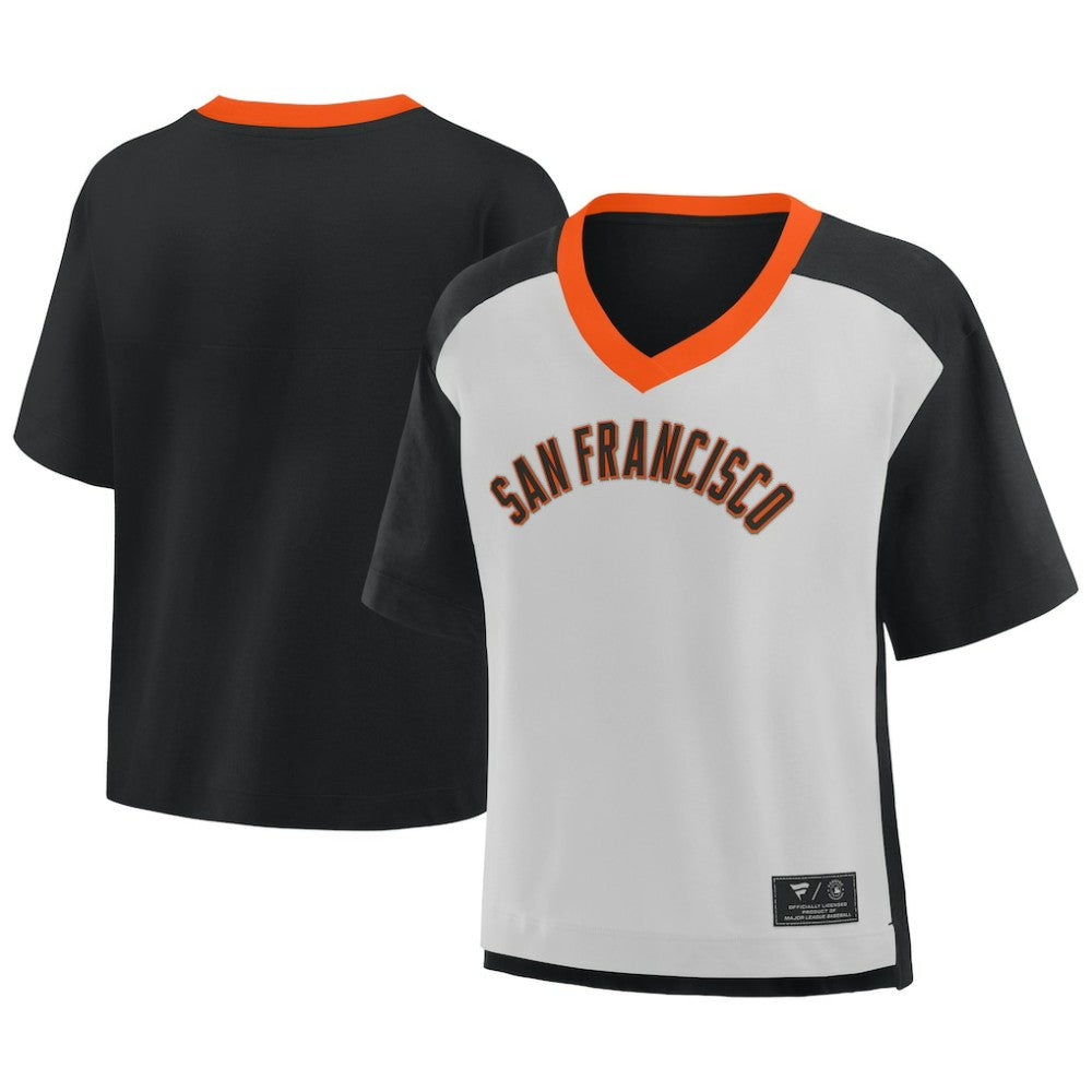 Black/Graphite San Francisco Giants Fanatics Oversized Race To Win V-Neck T-Shirt