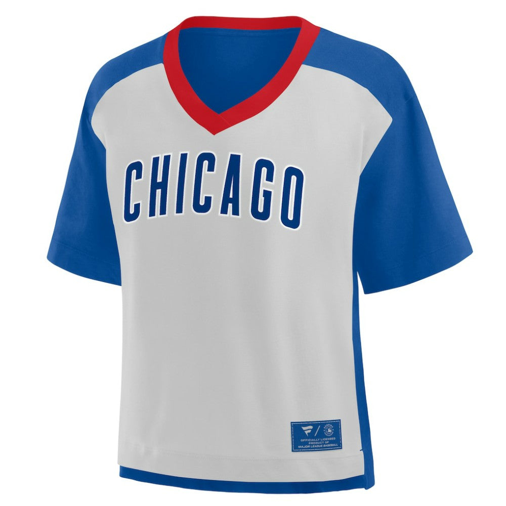 Royal/Graphite Chicago Cubs Fanatics Oversized Race To Win V-Neck T-Shirt