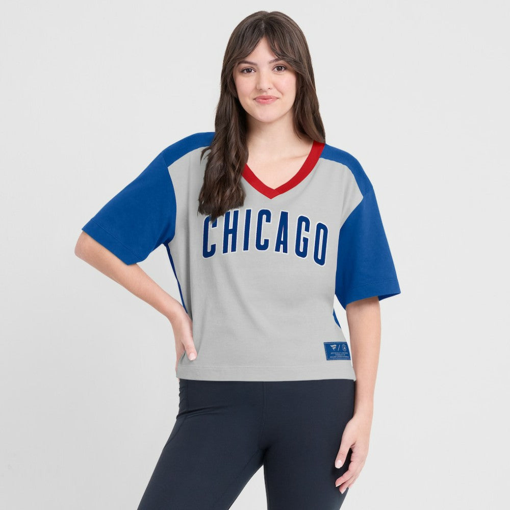 Royal/Graphite Chicago Cubs Fanatics Oversized Race To Win V-Neck T-Shirt