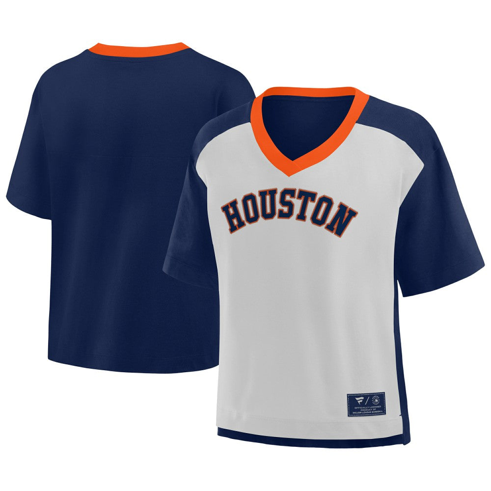 Navy/Graphite Houston Astros Fanatics Oversized Race To Win V-Neck T-Shirt