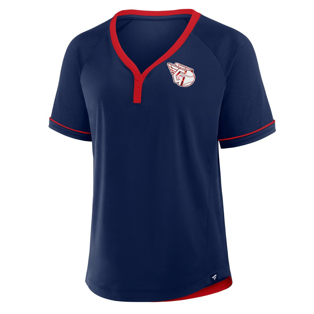 Navy Cleveland Guardians Fanatics Women's League Diva Star Raglan V-Neck T-Shirt