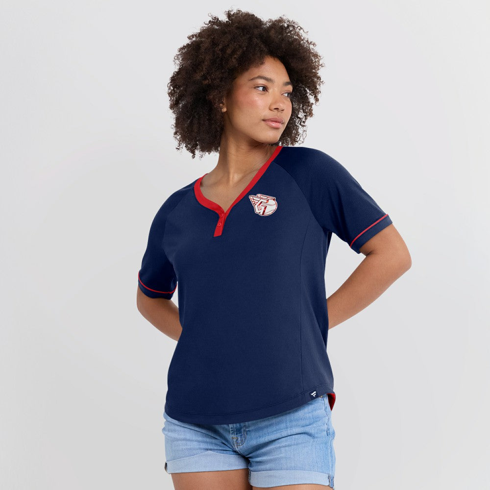 Navy Cleveland Guardians Fanatics Women's League Diva Star Raglan V-Neck T-Shirt
