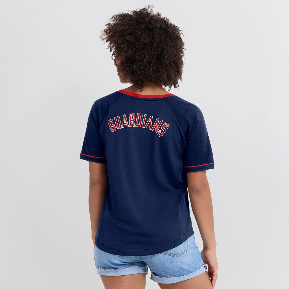 Navy Cleveland Guardians Fanatics Women's League Diva Star Raglan V-Neck T-Shirt