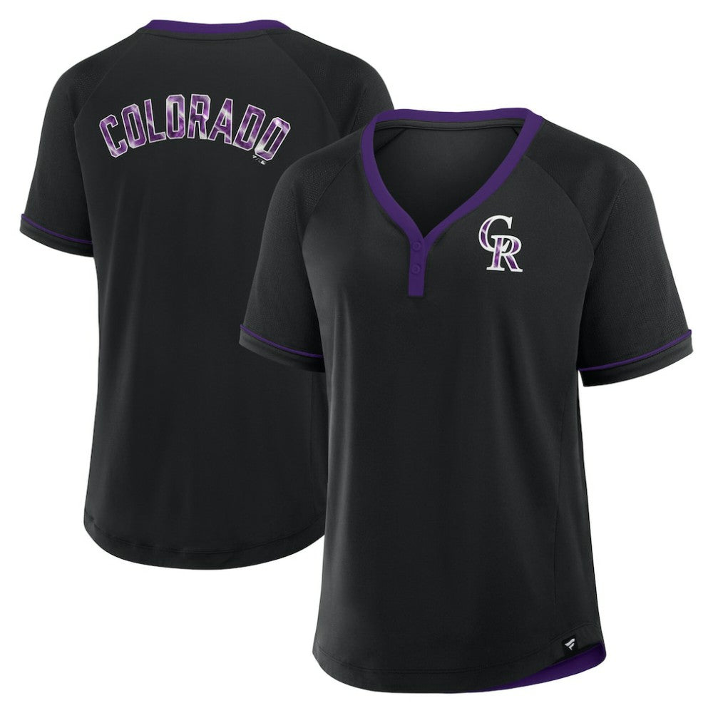 Black Colorado Rockies Fanatics Women's League Diva Star Raglan V-Neck T-Shirt