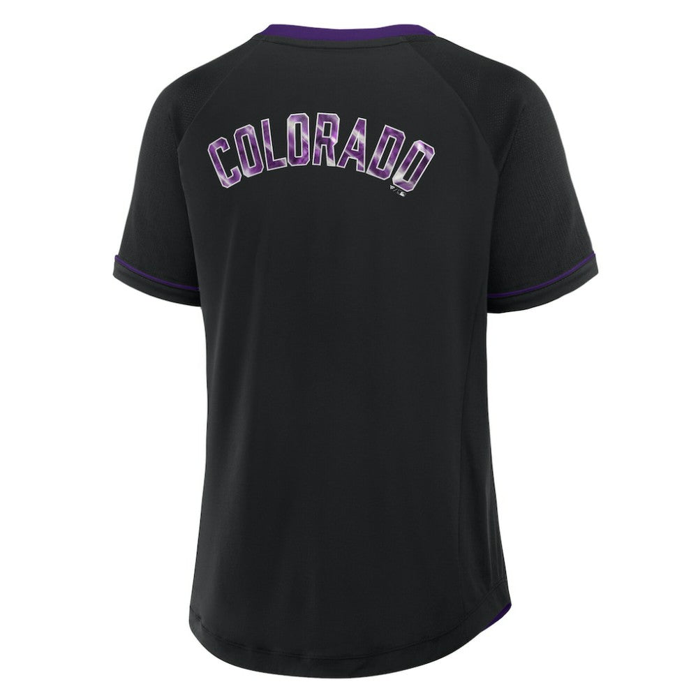 Black Colorado Rockies Fanatics Women's League Diva Star Raglan V-Neck T-Shirt