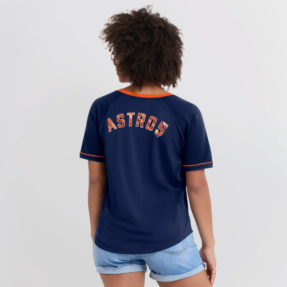 Navy Houston Astros Fanatics Women's League Diva Star Raglan V-Neck T-Shirt