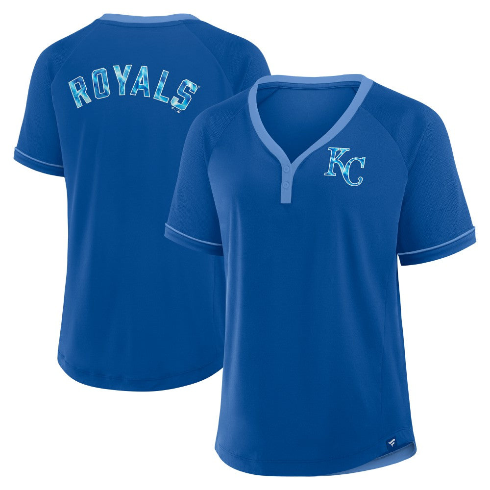 Royal Kansas City Royals Fanatics Women's League Diva Star Raglan V-Neck T-Shirt