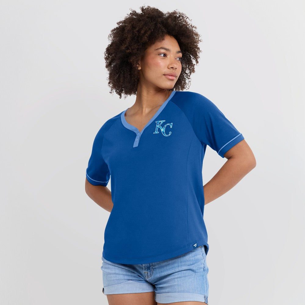 Royal Kansas City Royals Fanatics Women's League Diva Star Raglan V-Neck T-Shirt