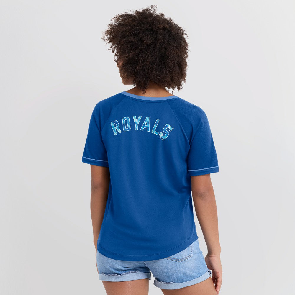 Royal Kansas City Royals Fanatics Women's League Diva Star Raglan V-Neck T-Shirt