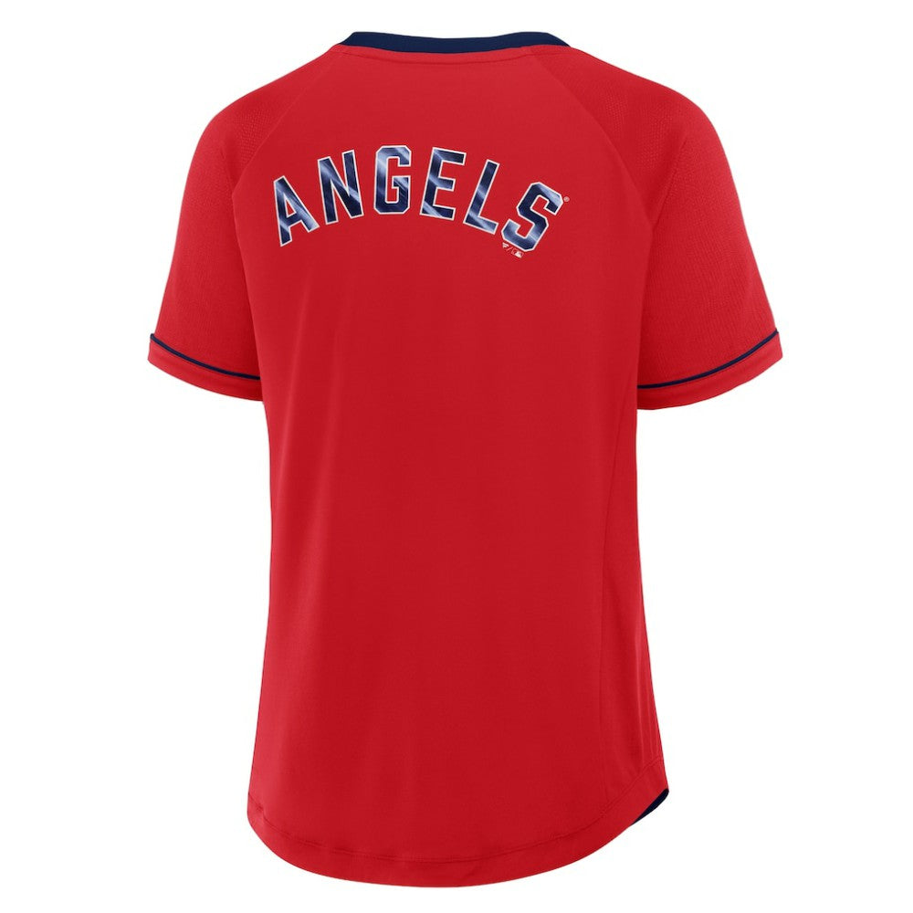 Red Los Angeles Angels Fanatics Women's League Diva Star Raglan V-Neck T-Shirt