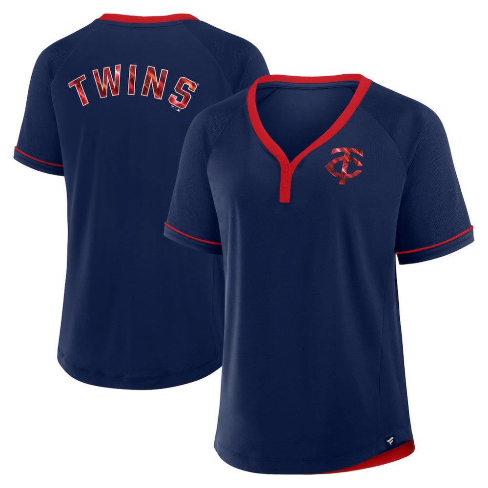 Navy Minnesota Twins Fanatics Women's League Diva Star Raglan V-Neck T-Shirt