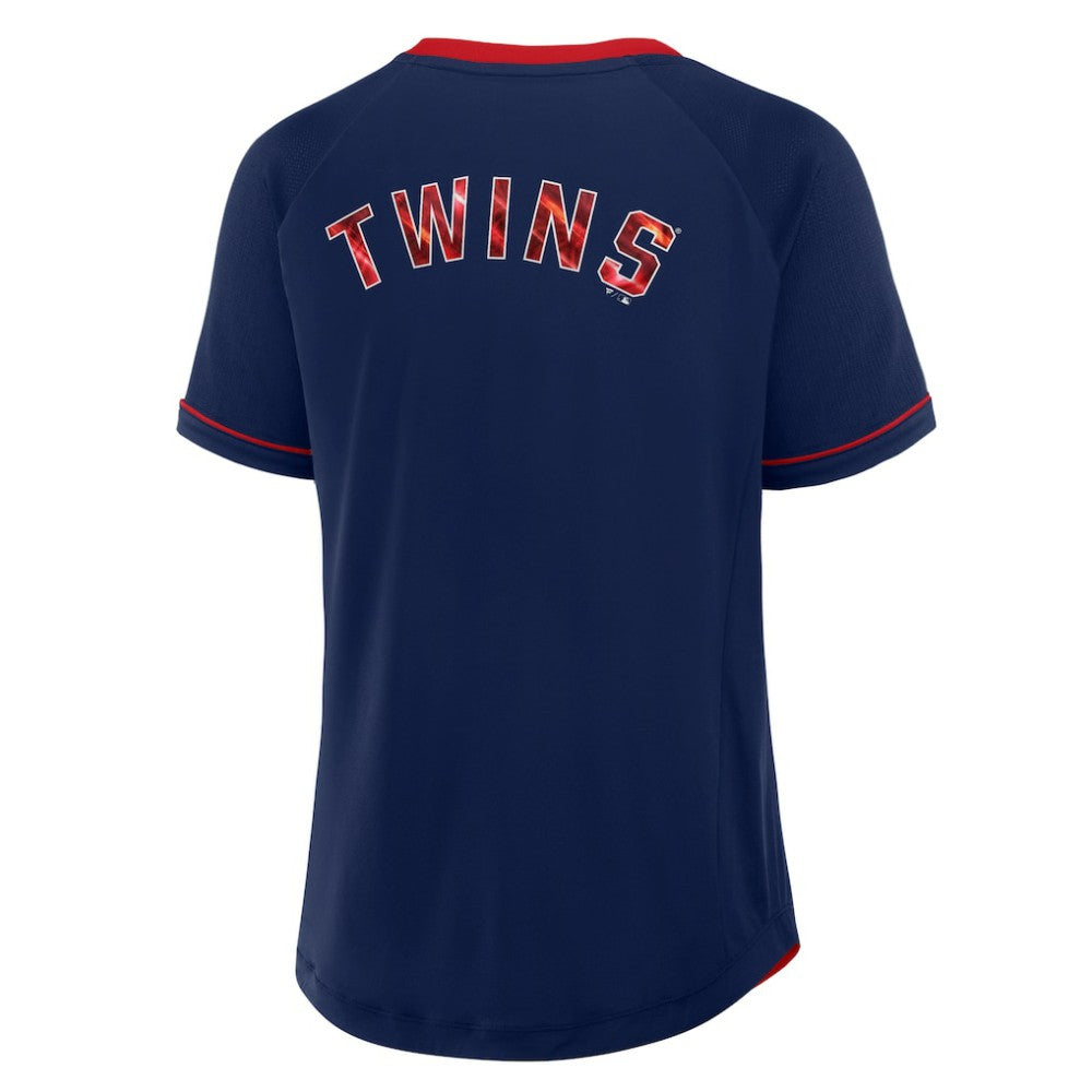Navy Minnesota Twins Fanatics Women's League Diva Star Raglan V-Neck T-Shirt