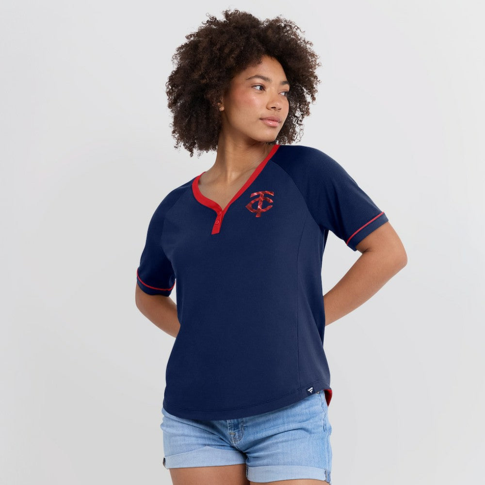 Navy Minnesota Twins Fanatics Women's League Diva Star Raglan V-Neck T-Shirt