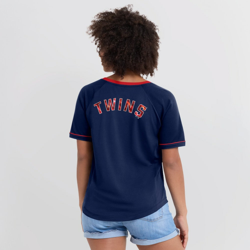 Navy Minnesota Twins Fanatics Women's League Diva Star Raglan V-Neck T-Shirt
