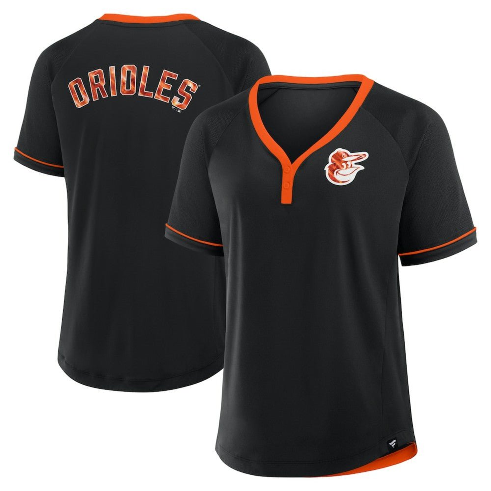 Black Baltimore Orioles Fanatics Women's League Diva Star Raglan V-Neck T-Shirt