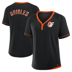 Black Baltimore Orioles Fanatics Women's League Diva Star Raglan V-Neck T-Shirt