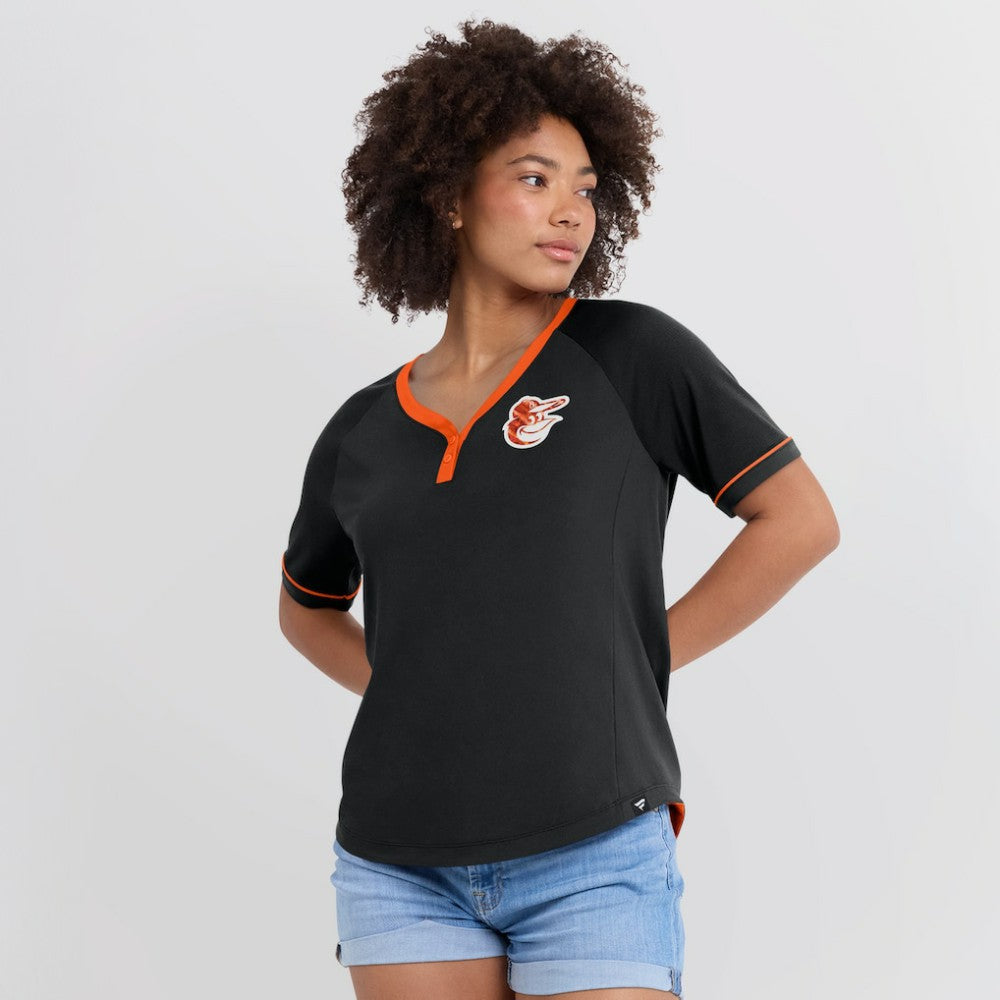 Black Baltimore Orioles Fanatics Women's League Diva Star Raglan V-Neck T-Shirt