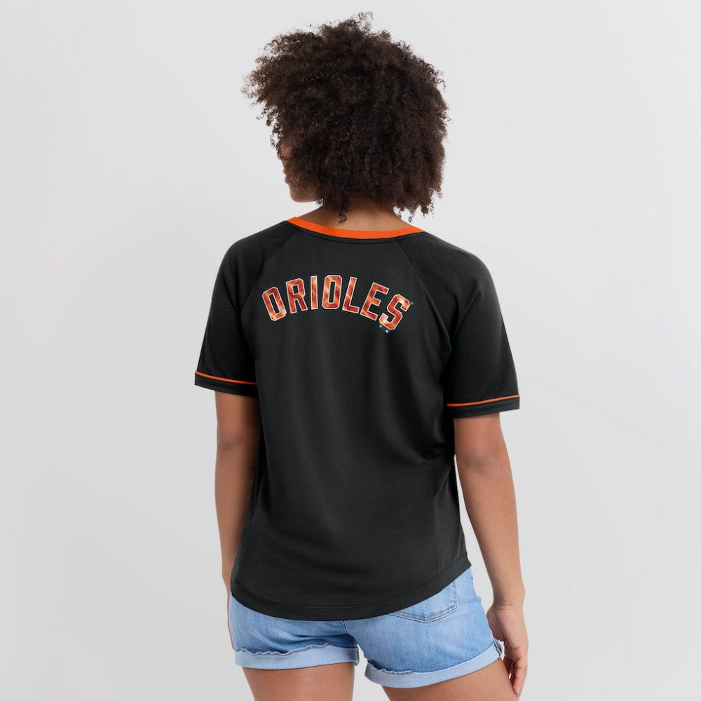 Black Baltimore Orioles Fanatics Women's League Diva Star Raglan V-Neck T-Shirt