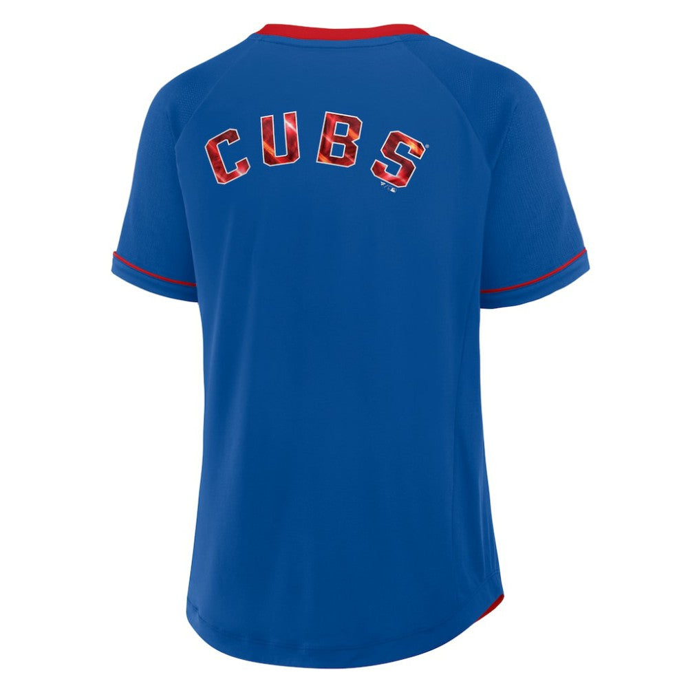 Royal Chicago Cubs Fanatics Women's League Diva Star Raglan V-Neck T-Shirt