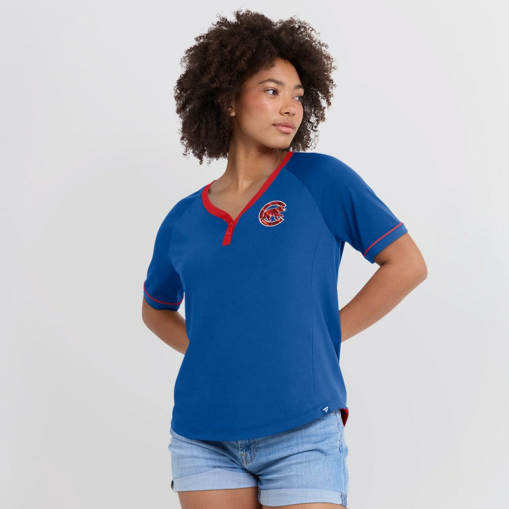 Royal Chicago Cubs Fanatics Women's League Diva Star Raglan V-Neck T-Shirt