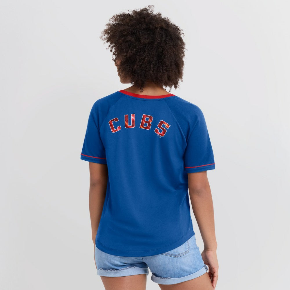 Royal Chicago Cubs Fanatics Women's League Diva Star Raglan V-Neck T-Shirt
