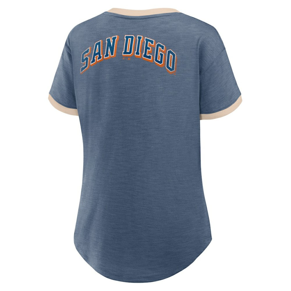 Navy San Diego Padres Fanatics Women's Binge Worthy Stadium Slub V-Neck T-Shirt