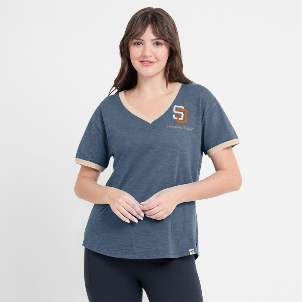 Navy San Diego Padres Fanatics Women's Binge Worthy Stadium Slub V-Neck T-Shirt