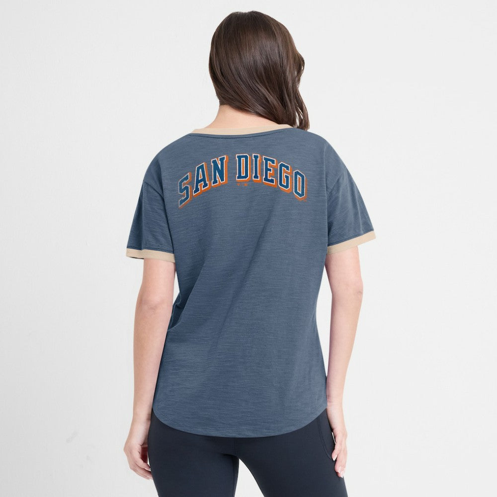 Navy San Diego Padres Fanatics Women's Binge Worthy Stadium Slub V-Neck T-Shirt