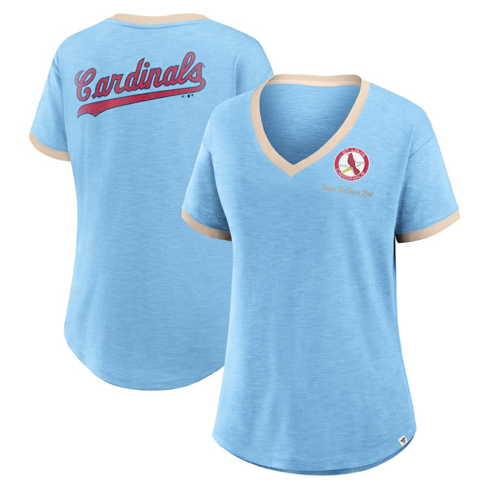 Light Blue St. Louis Cardinals Fanatics Women's Binge Worthy Stadium Slub V-Neck T-Shirt