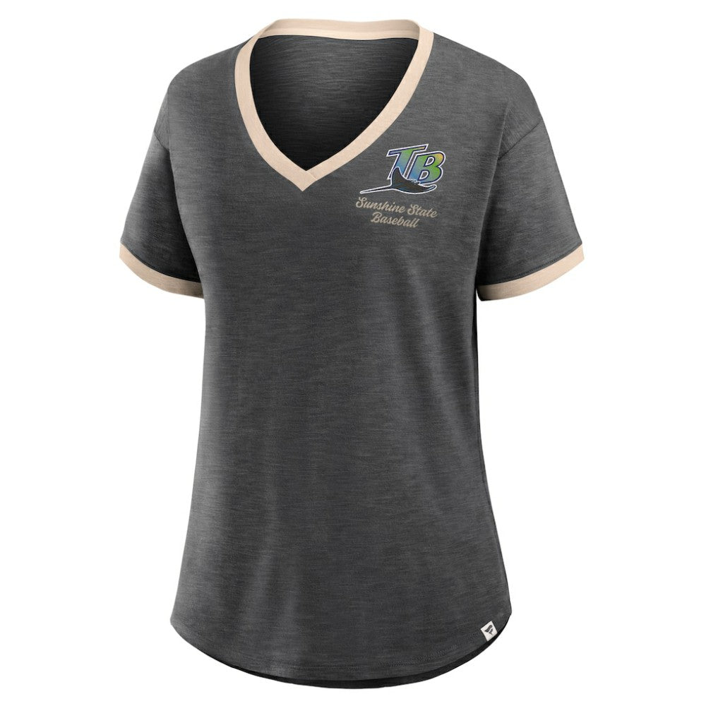 Black Tampa Bay Rays Fanatics Women's Binge Worthy Stadium Slub V-Neck T-Shirt