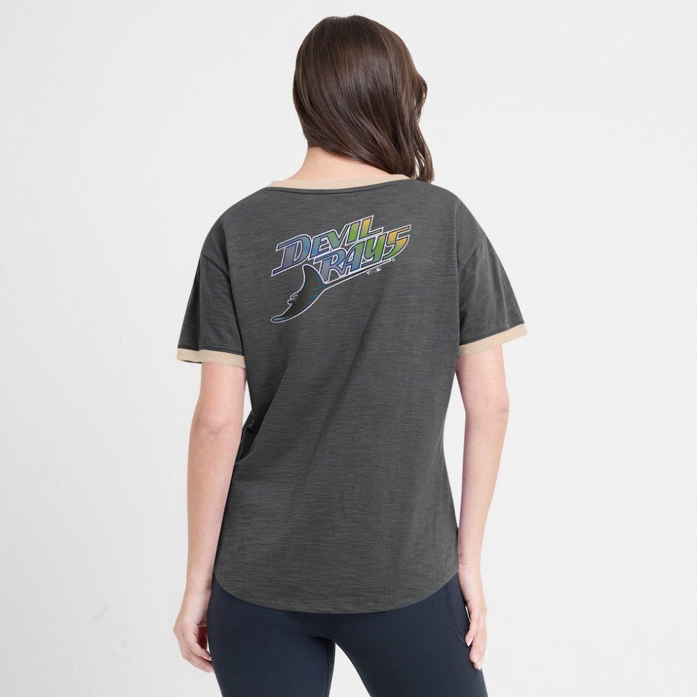 Black Tampa Bay Rays Fanatics Women's Binge Worthy Stadium Slub V-Neck T-Shirt