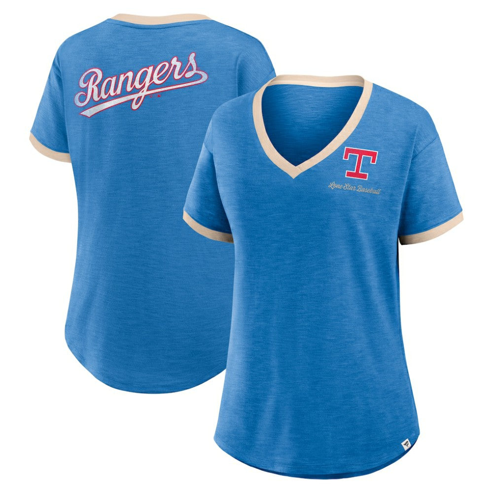 Royal Texas Rangers Fanatics Women's Binge Worthy Stadium Slub V-Neck T-Shirt